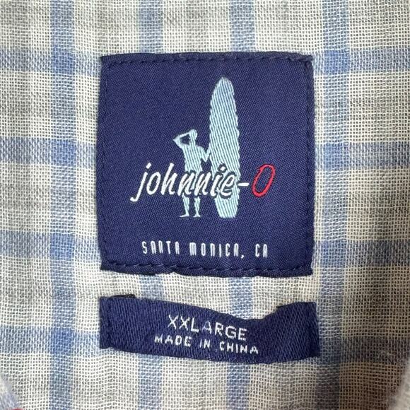 Johnnie-O Blue Gray Plaid Long Sleeve Collar Button Up Lightweight Shirt Pocket - Picture 7 of 8